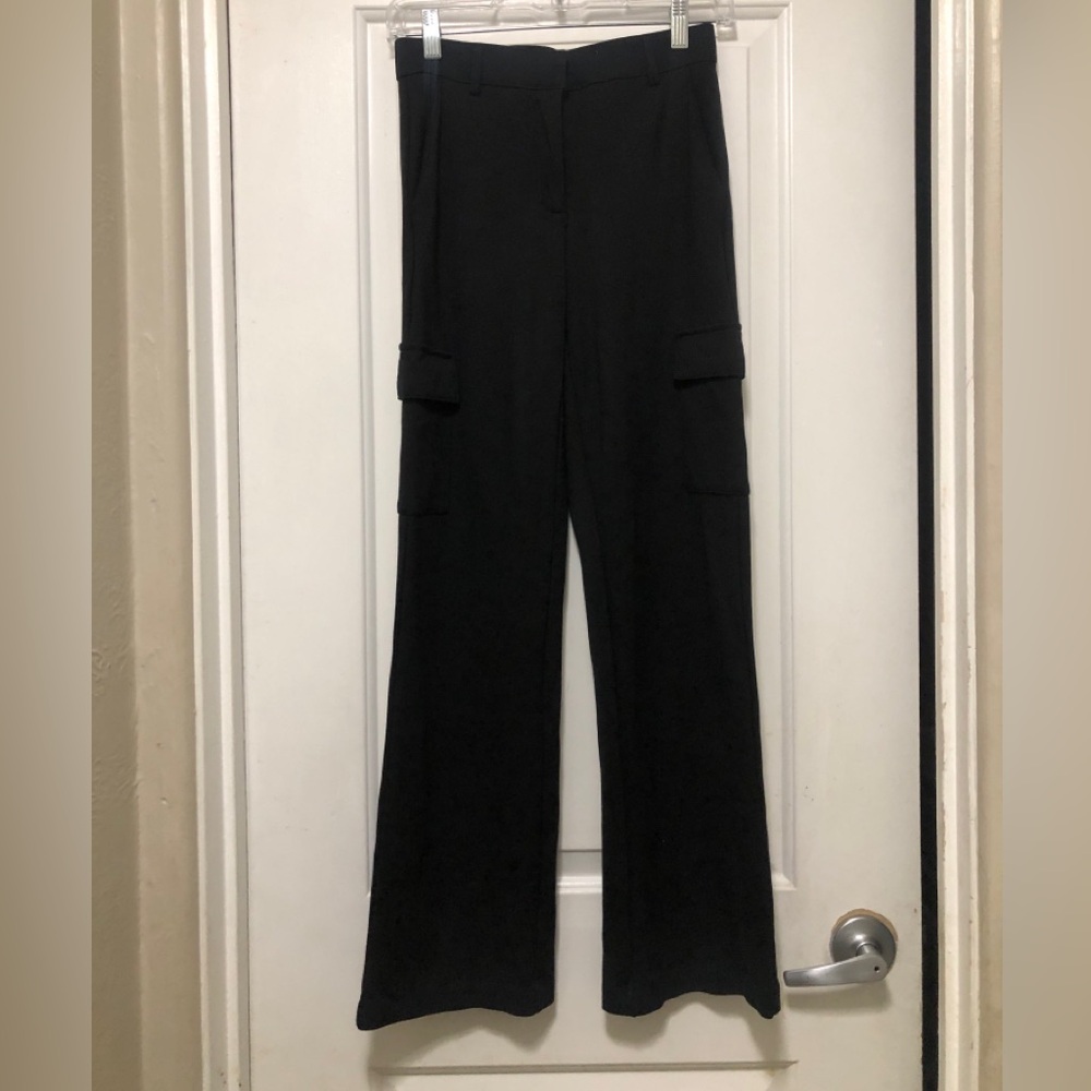 C By One,Black Wide-Leg Cargo Trousers – Sleek Everyday Style Size XS